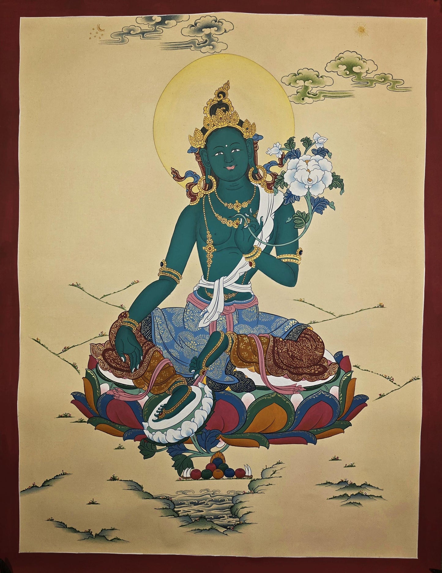 Green Tara Tibetan Thangka Painting in Karma Gadri Style