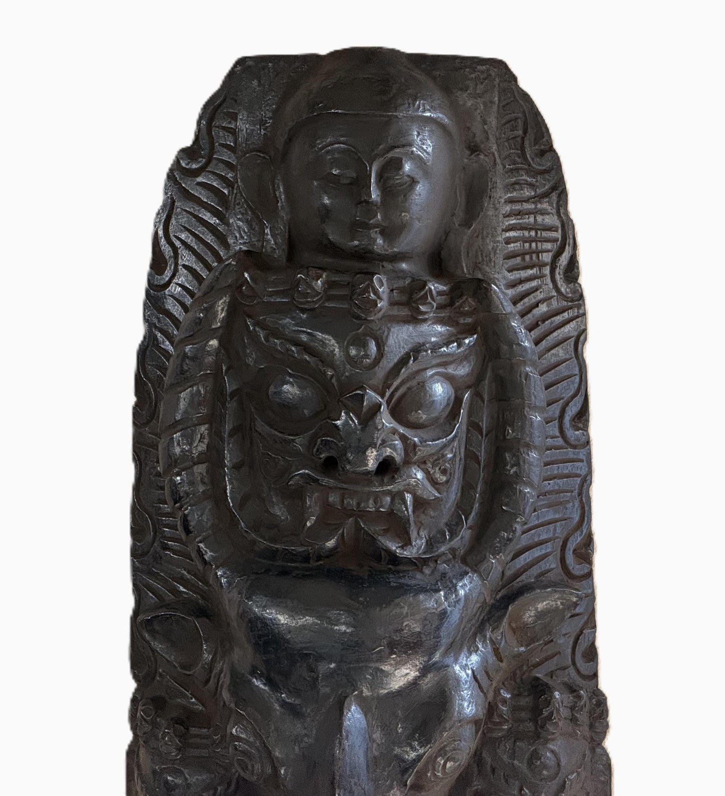 Tibetan Yamantaka Mask Vajrabhairava Buffalo Head Wooden Wall Hanging Wrathful Deity Buddhist Art
