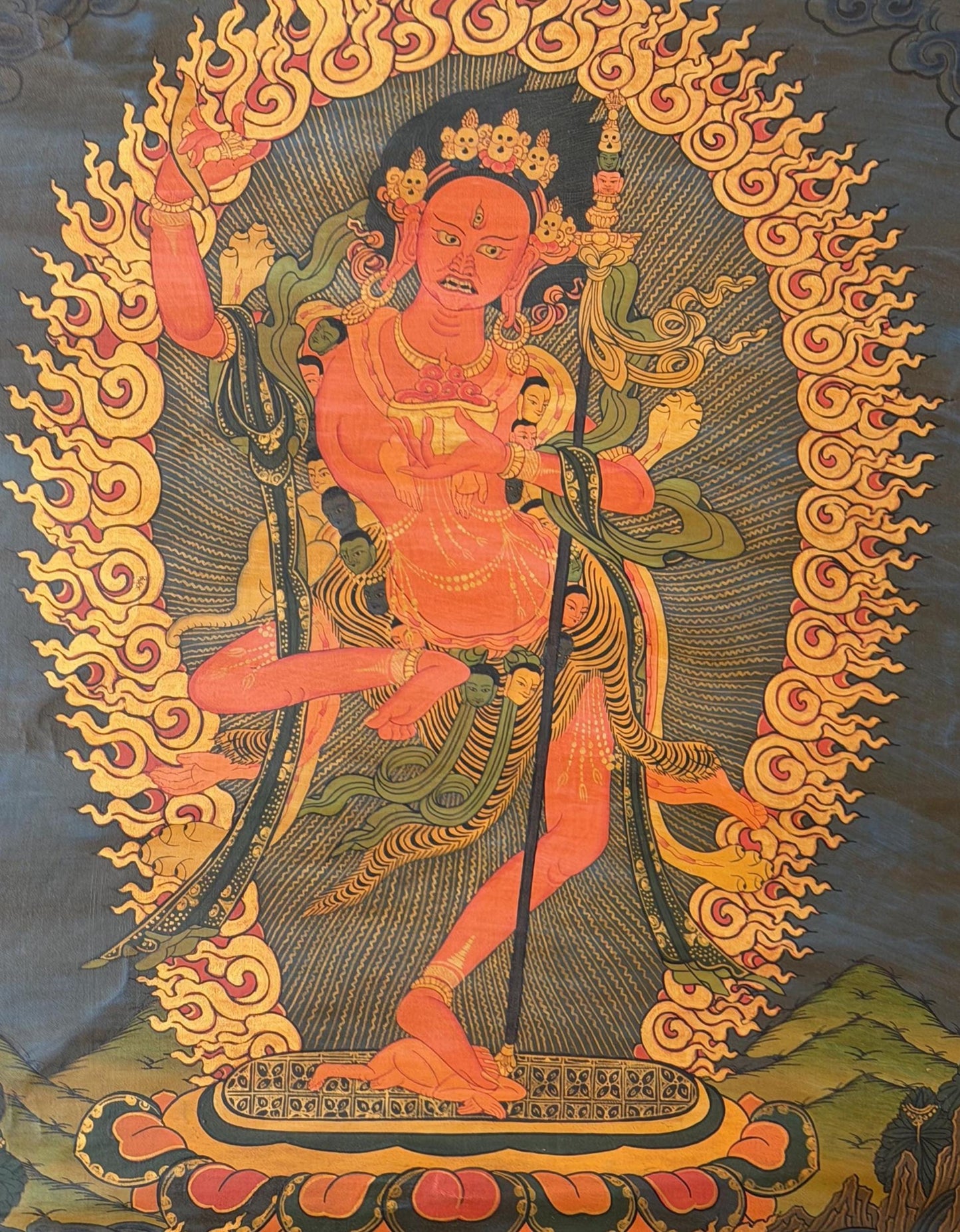 Vajravarahi Dorje Phagmo Thangka Hand Painted Tibetan Buddhist Art Old Oil Varnished , Silk Brocade
