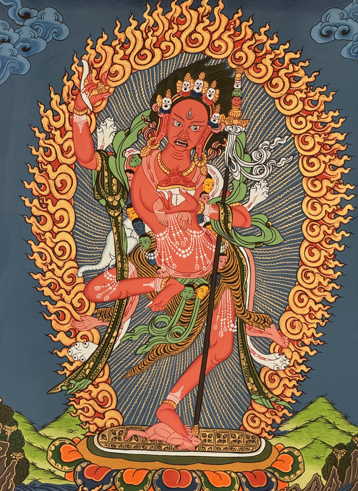 Hand-Painted Vajravarahi Thangka | Dorje Phagmo Tibetan Buddhist Painting | Silk Brocade Wall Art