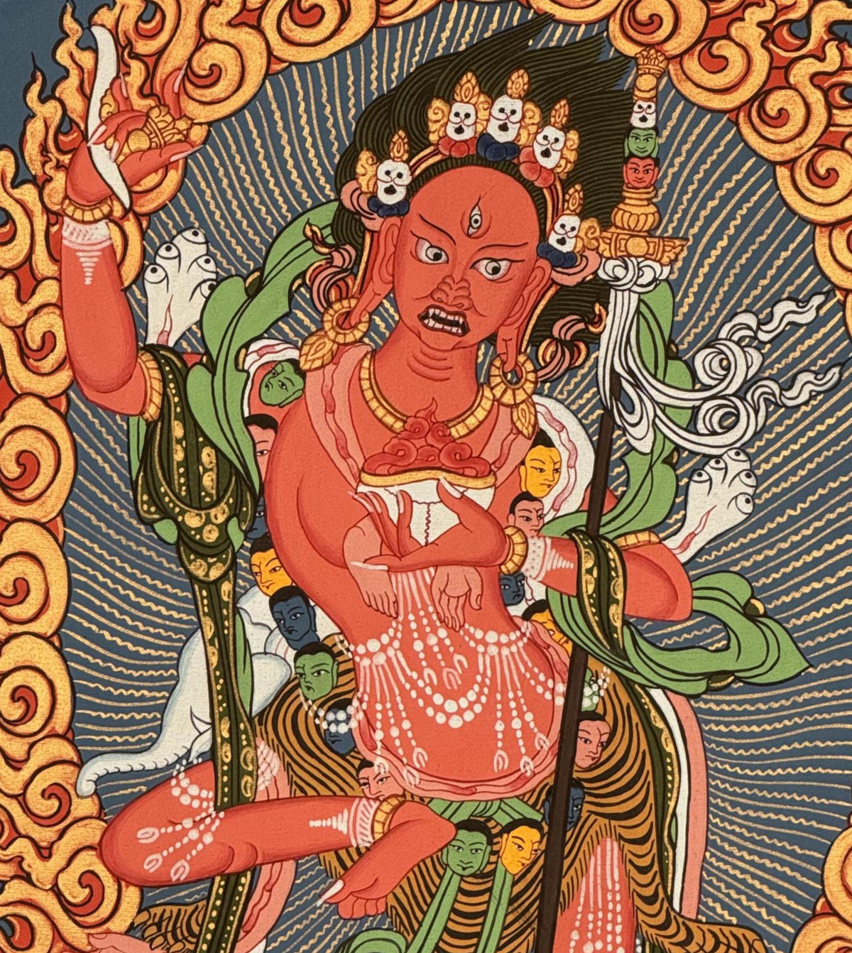 Hand-Painted Vajravarahi Thangka | Dorje Phagmo Tibetan Buddhist Painting | Silk Brocade Wall Art
