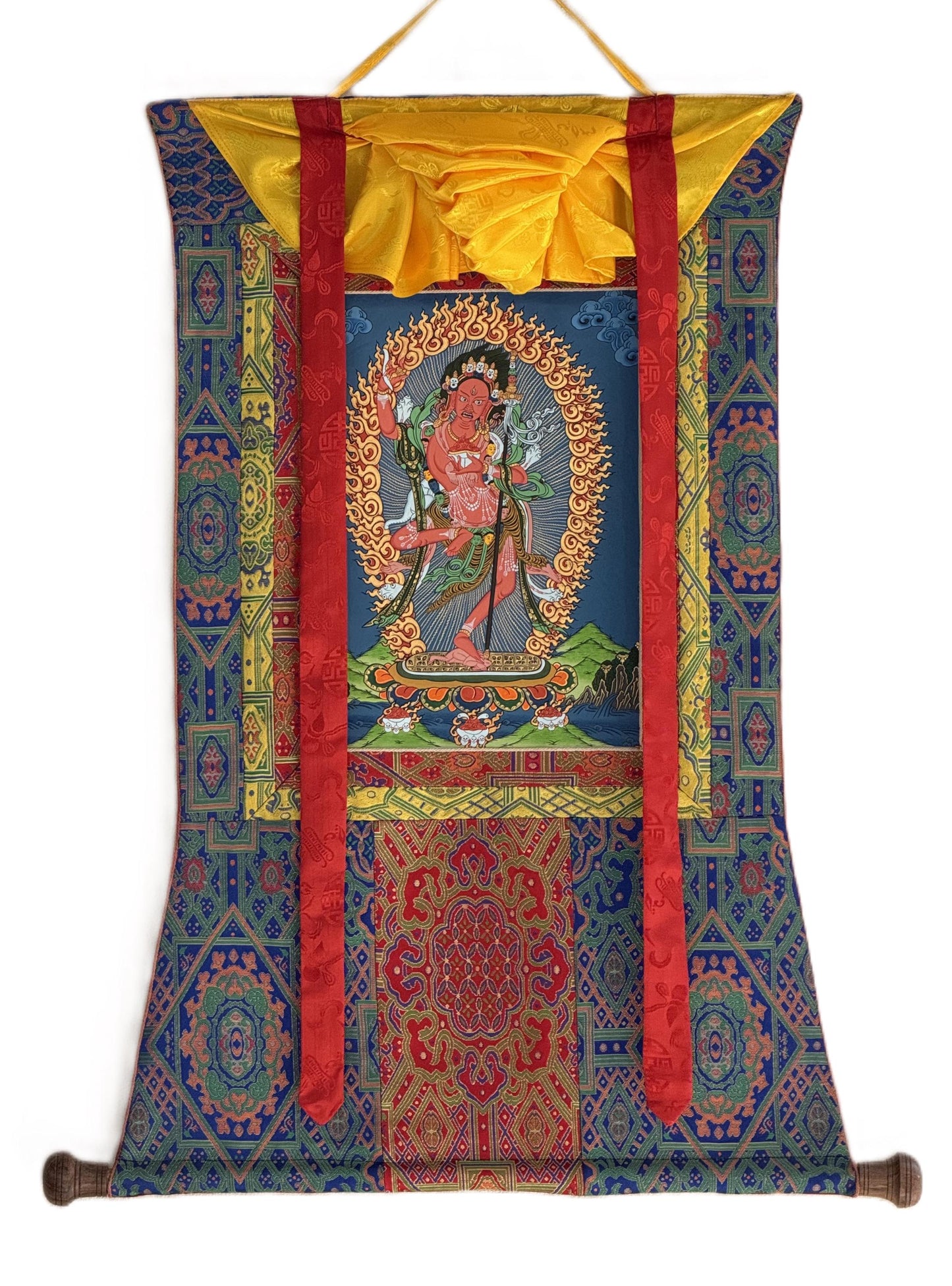Hand-Painted Vajravarahi Thangka with Silk Brocade