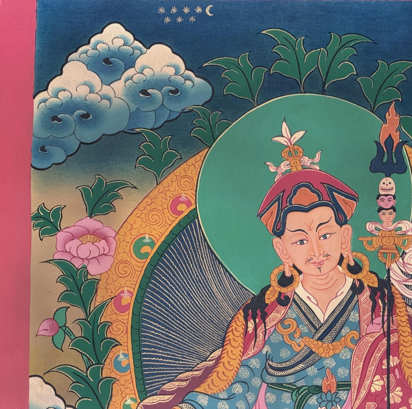 Hand-Painted Guru Rinpoche Padmasambhava Thangka | Smoky Tibetan Buddhist Art