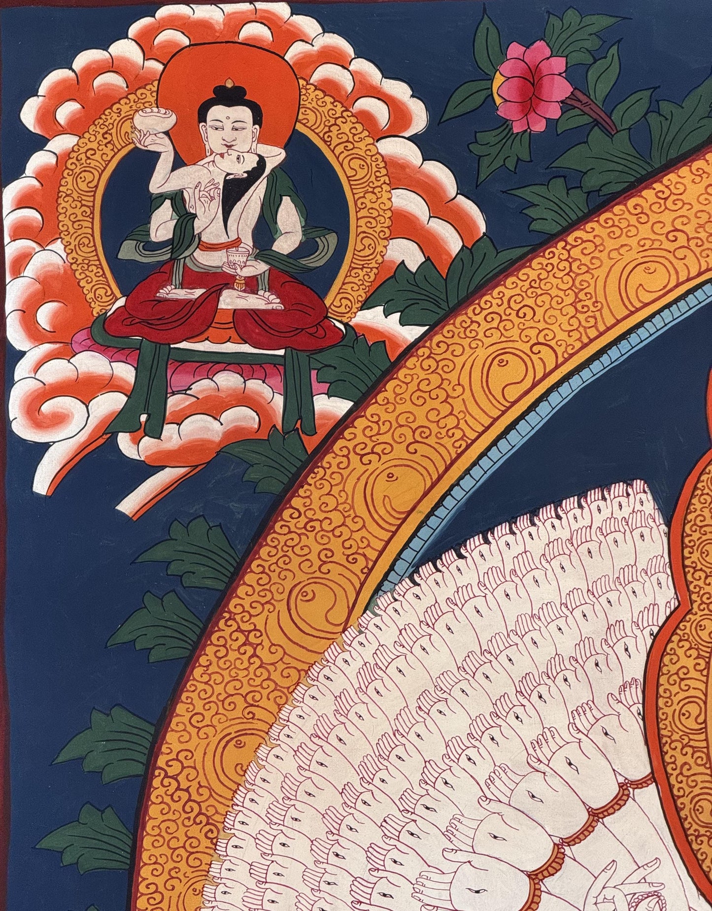 1000-Armed Avalokiteshvara LARGE Hand-Painted Thangka | Sahasrabhuja Chenrezig Old Smoky Art