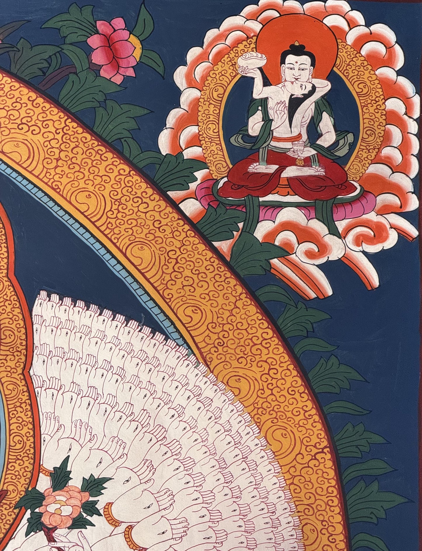 1000-Armed Avalokiteshvara LARGE Hand-Painted Thangka | Sahasrabhuja Chenrezig Old Smoky Art