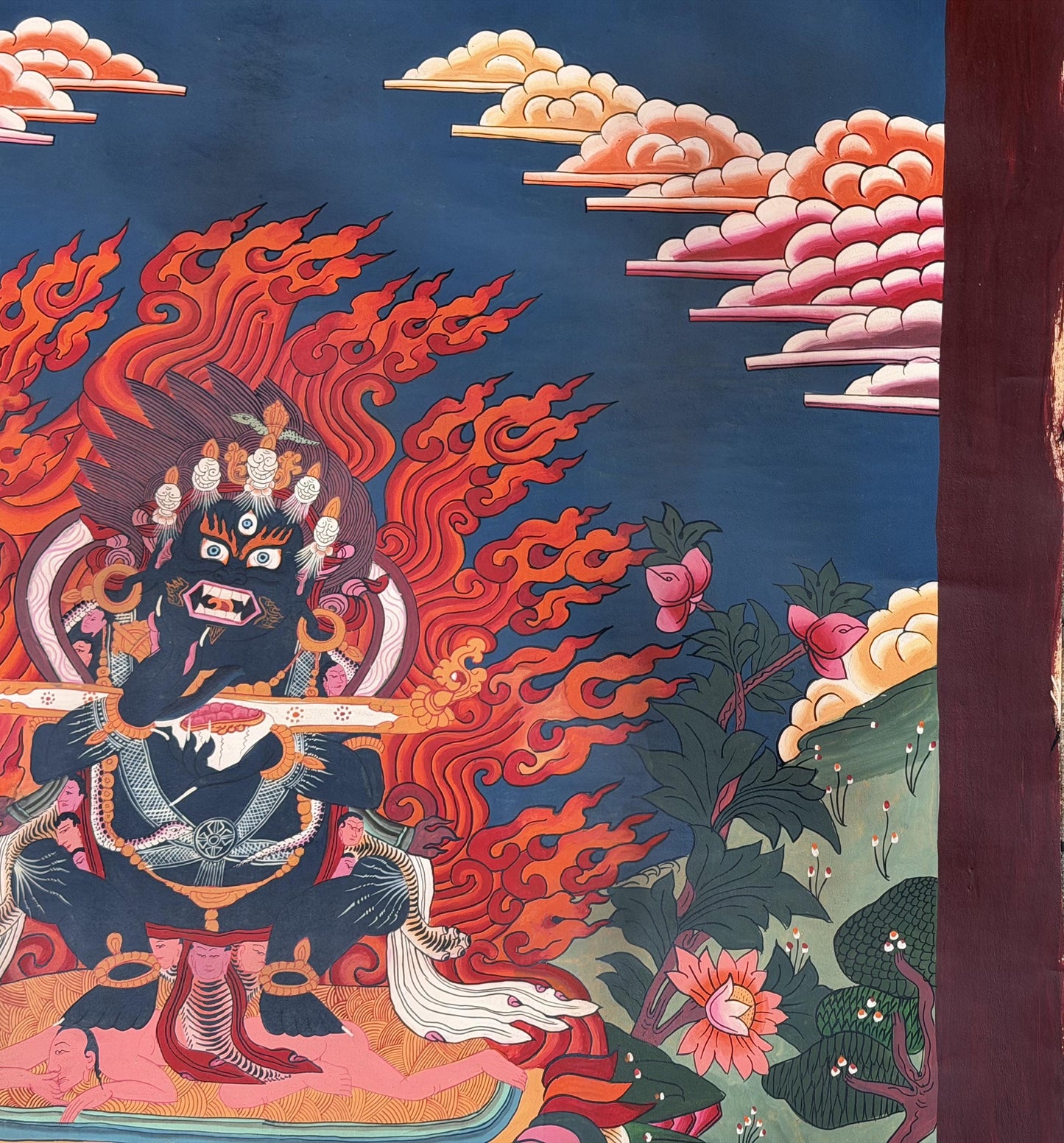 Two-Armed Mahakala Thangka Painting | Tibetan Buddhist Guardian Deity Art | Smoky Finish