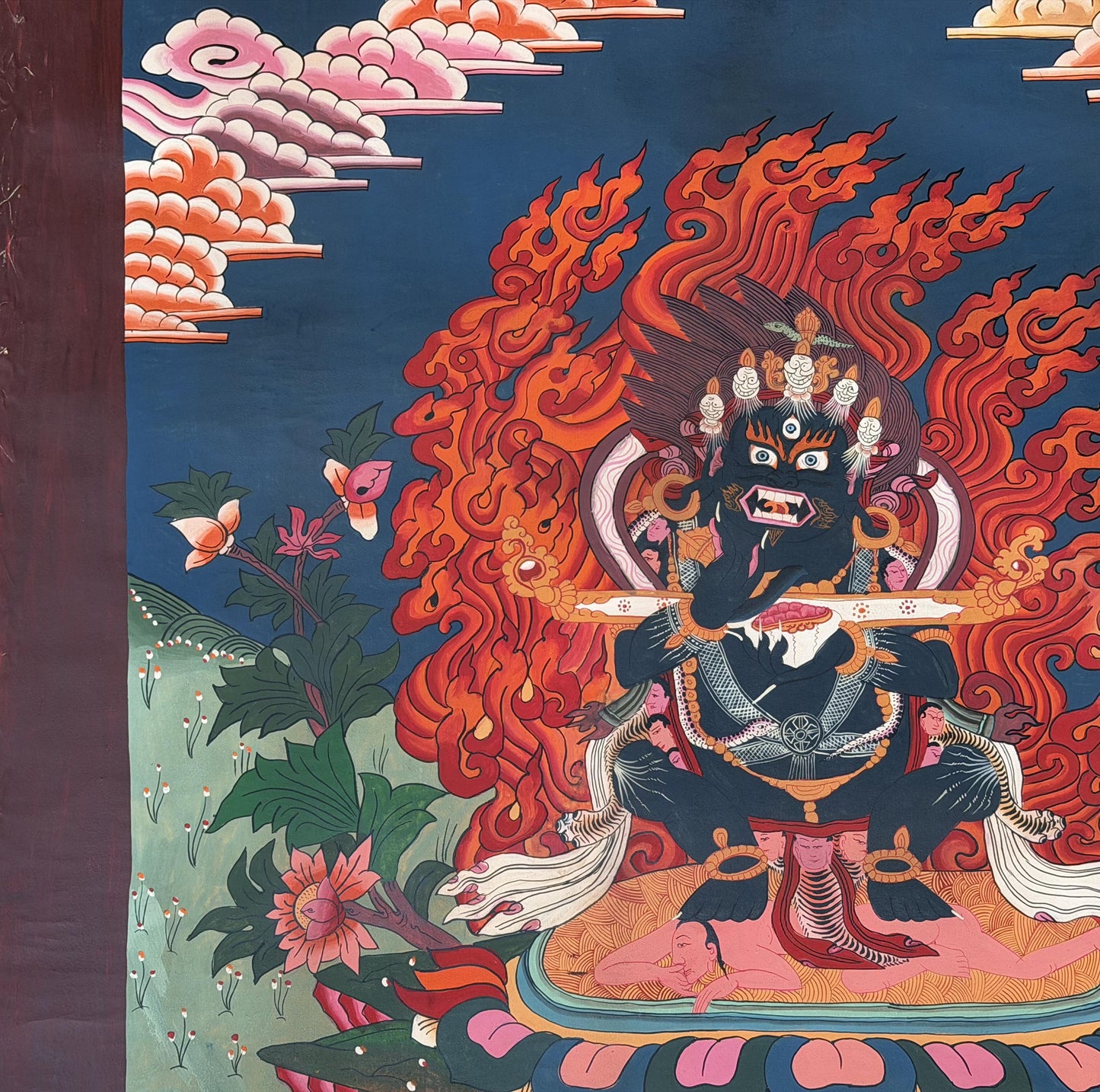 Two-Armed Mahakala Thangka Painting | Tibetan Buddhist Guardian Deity Art | Smoky Finish