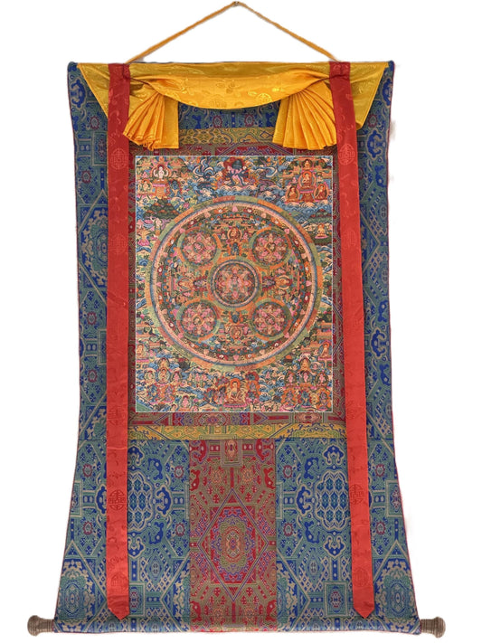 Hand-Painted Original Buddha Life Mandala Thangka Painting – Tibetan Wall Hanging with Silk