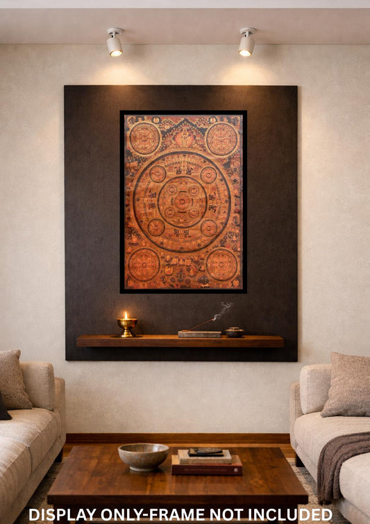 Hand-Painted Large Pancha Buddha Mandala Thangka | Oil Varnished Tibetan Buddhist Art