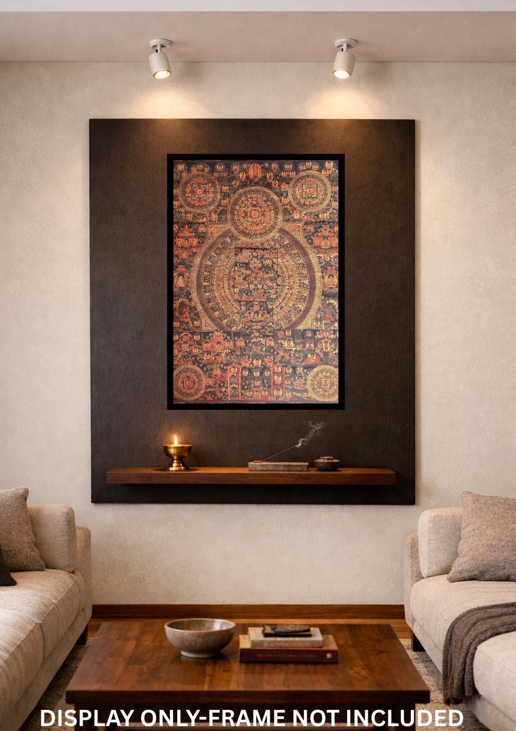 Hand-Painted Pancha Buddha Mandala Large Thangka Painting | Oil-Varnished Tibetan Art
