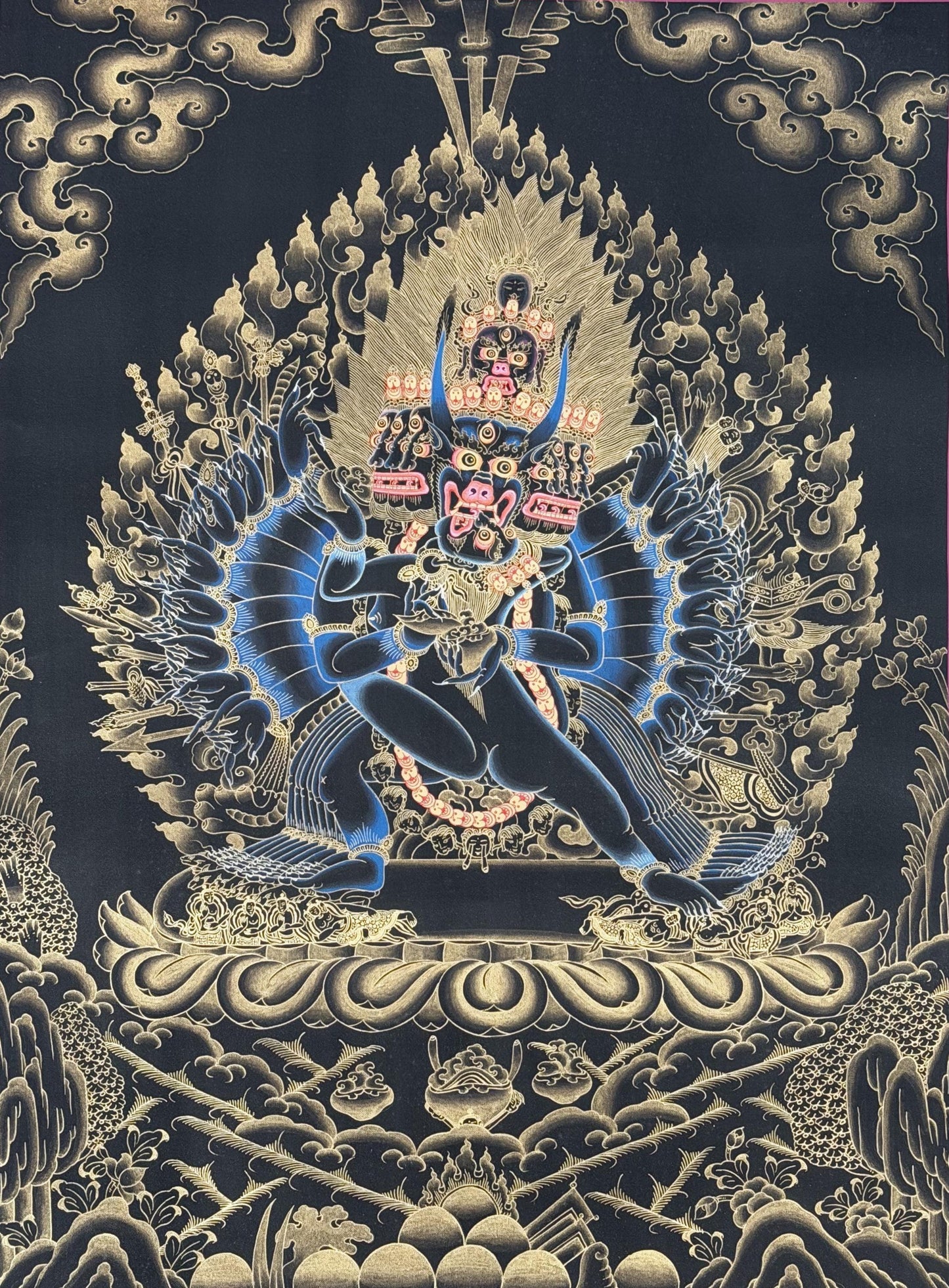 Hand-Painted Yamantaka Tibetan Thangka Painting – Wrathful Guardian Deity Art