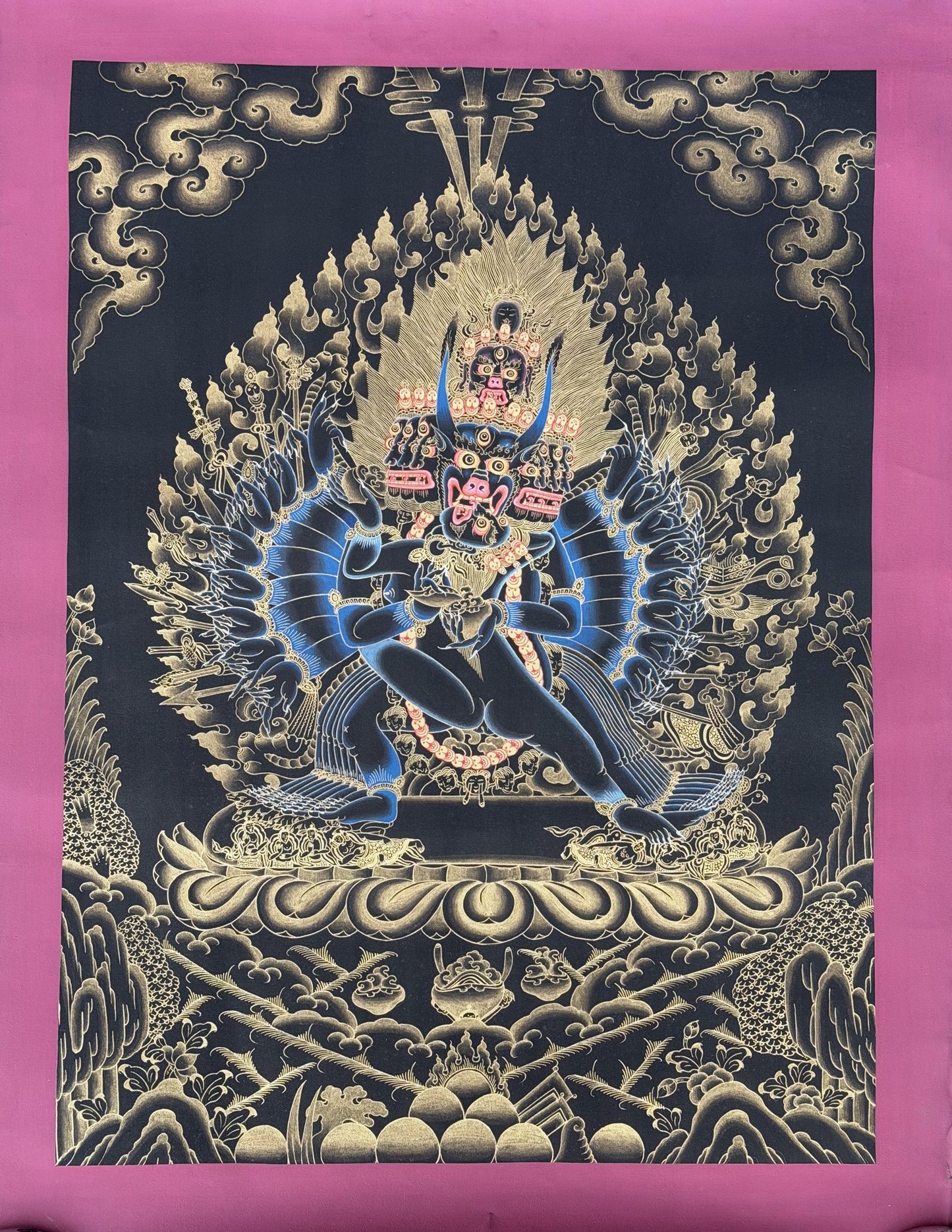 Hand-Painted Yamantaka Tibetan Thangka Painting – Wrathful Guardian Deity Art