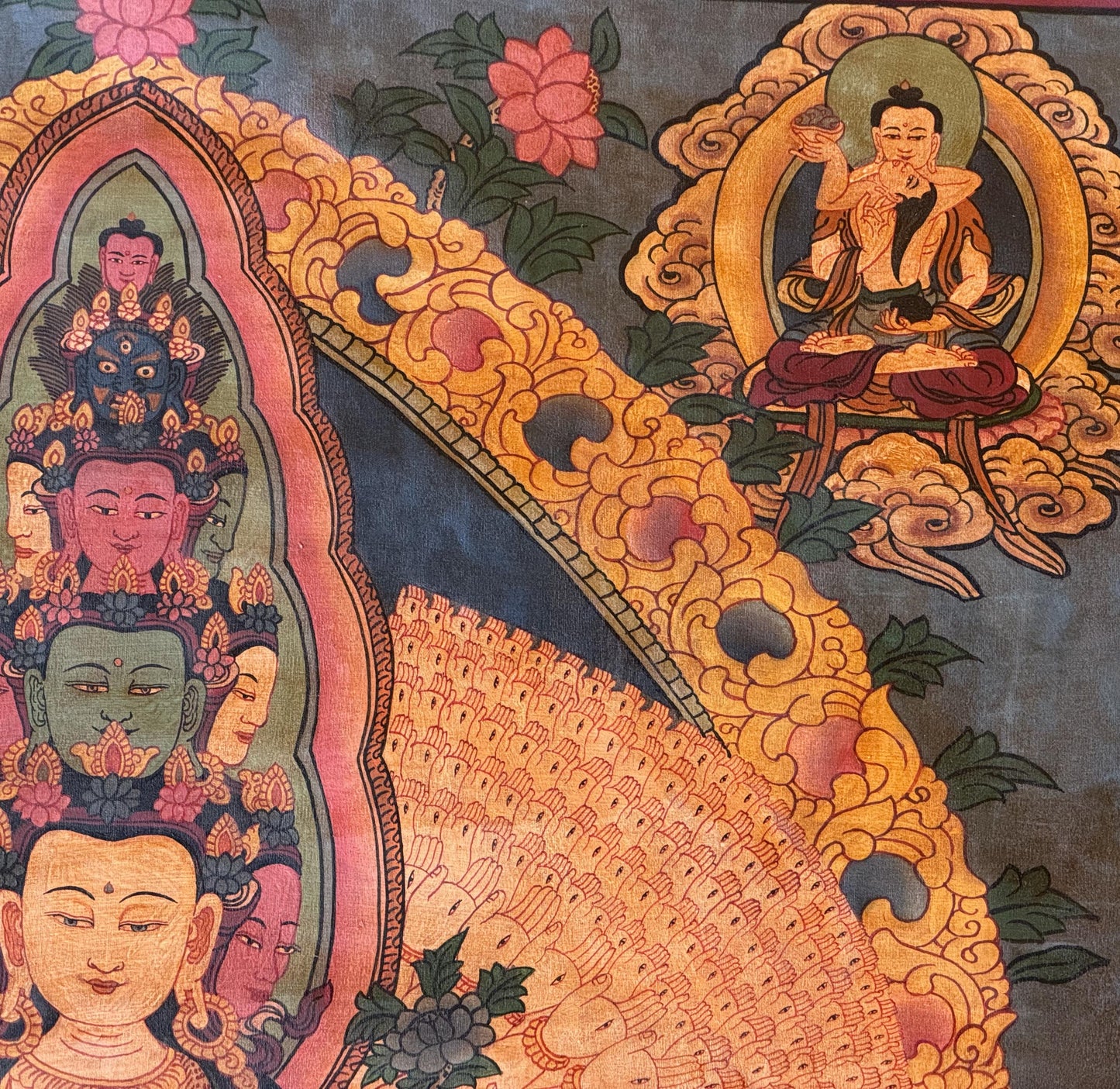 1000-Armed Avalokiteshvara Thangka Painting – Oil-Varnished Tibetan Buddhist Art of Compassion
