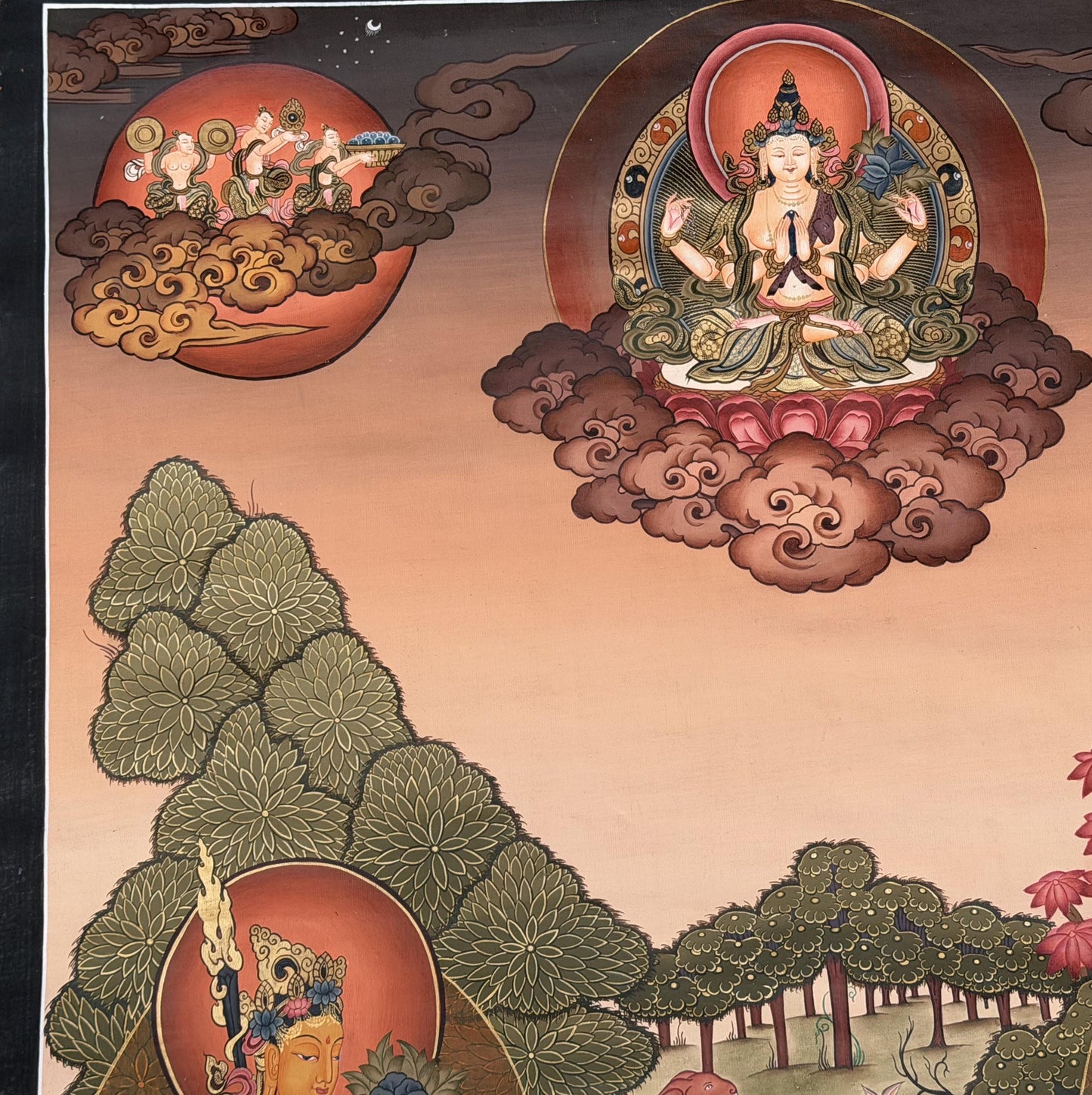 Rig Sung Gompo Thangka Painting – 24K Gold Tibetan Guardian Deity Art – Rare Hand-Painted Masterpiece