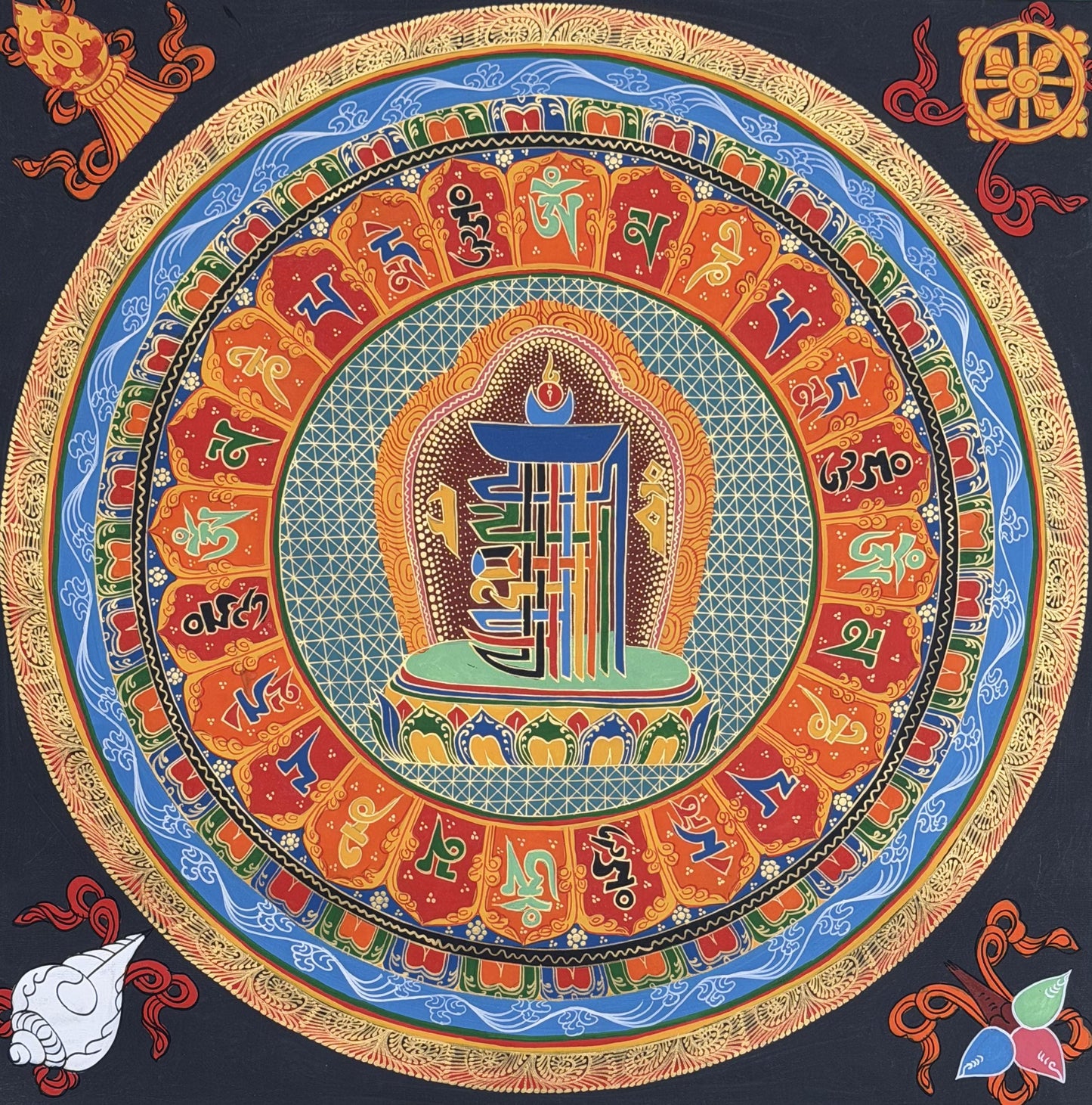 Kalachakra Seed Mantra Thangka Painting | Hand-Painted Tibetan Buddhist Meditation Art