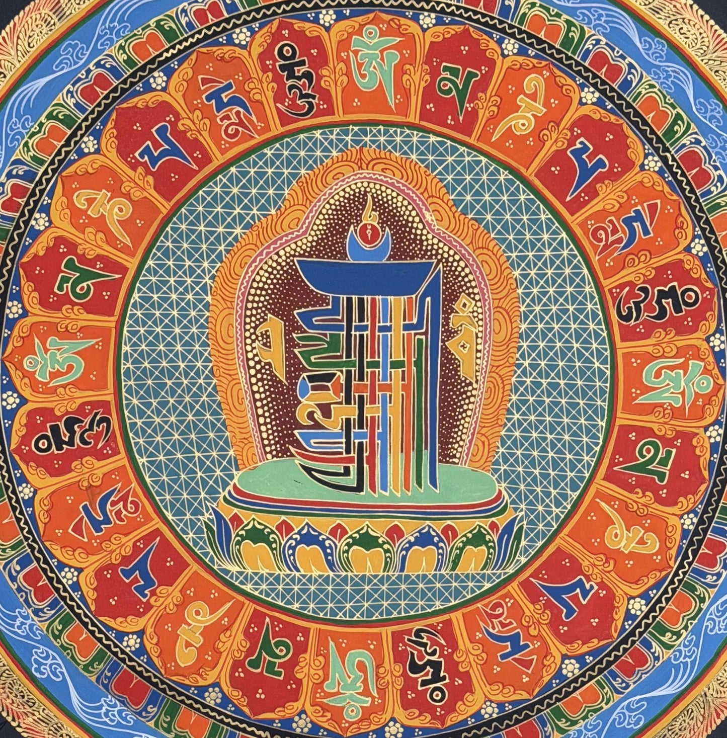 Kalachakra Seed Mantra Thangka Painting | Hand-Painted Tibetan Buddhist Meditation Art