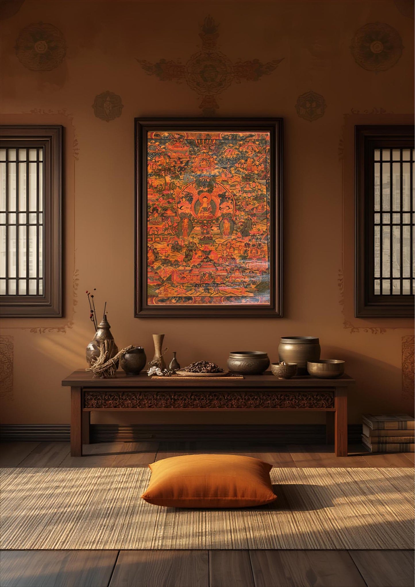 Semi-Old Life of Buddha Thangka Painting | Hand Painted Shakyamuni Buddha Art | Oil Varnished