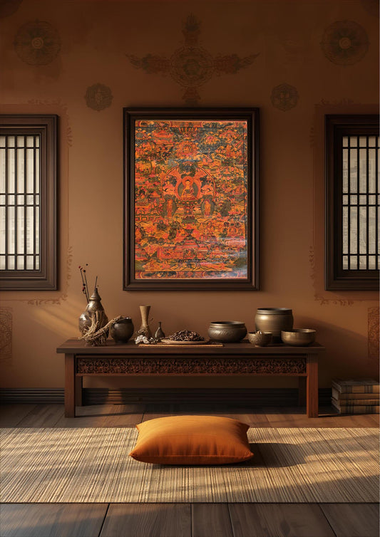 Semi-Old Life of Buddha Thangka Painting | Hand Painted Shakyamuni Buddha Art | Oil Varnished