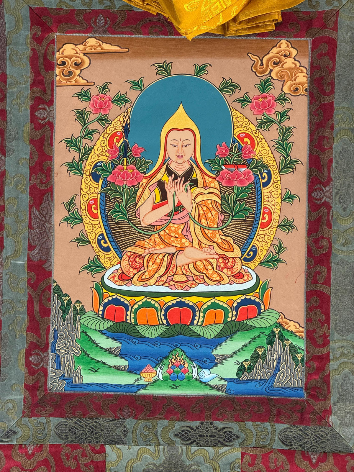 Je Tsongkhapa Thangka Painting: Tibetan Master Art with Silk Brocade