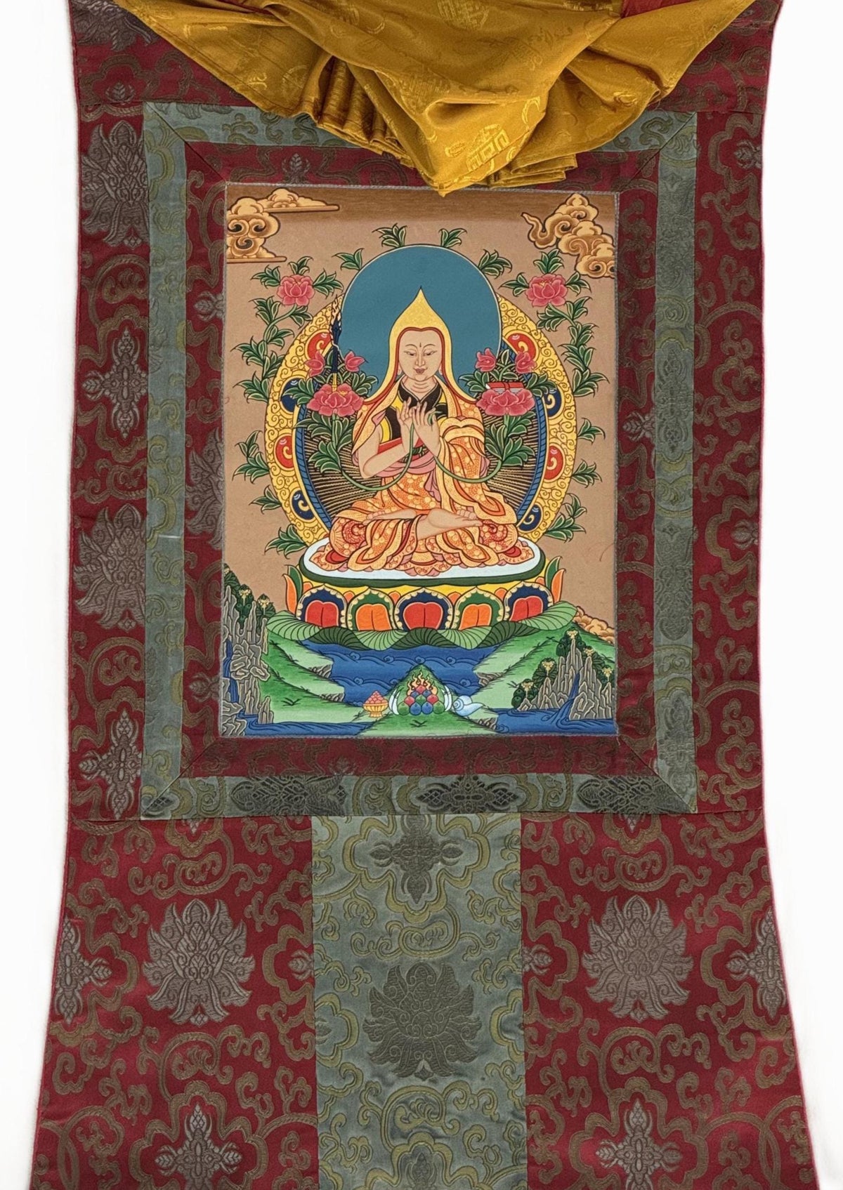 Je Tsongkhapa Thangka Painting: Tibetan Master Art with Silk Brocade