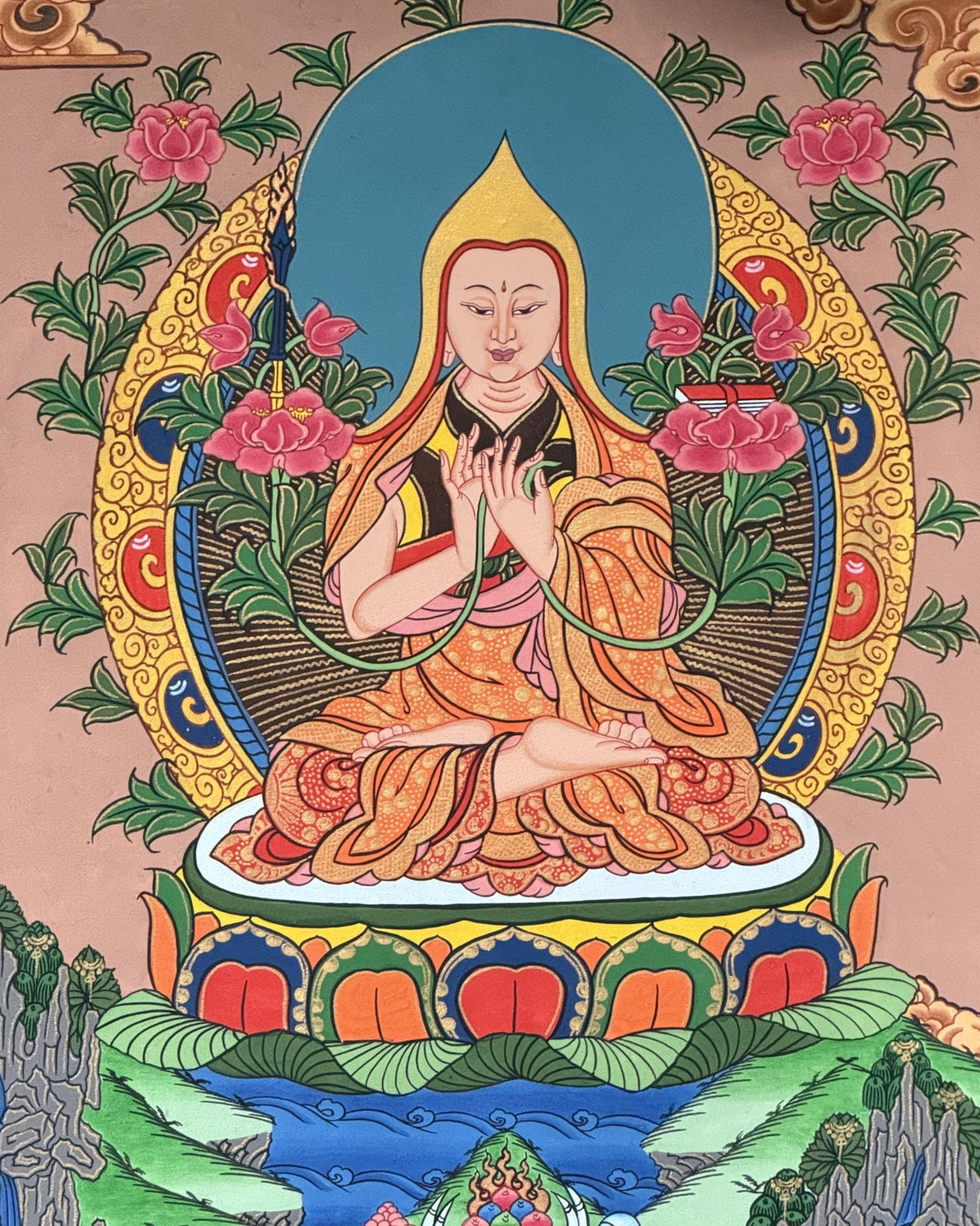 Je Tsongkhapa Thangka Painting: Tibetan Master Art with Silk Brocade