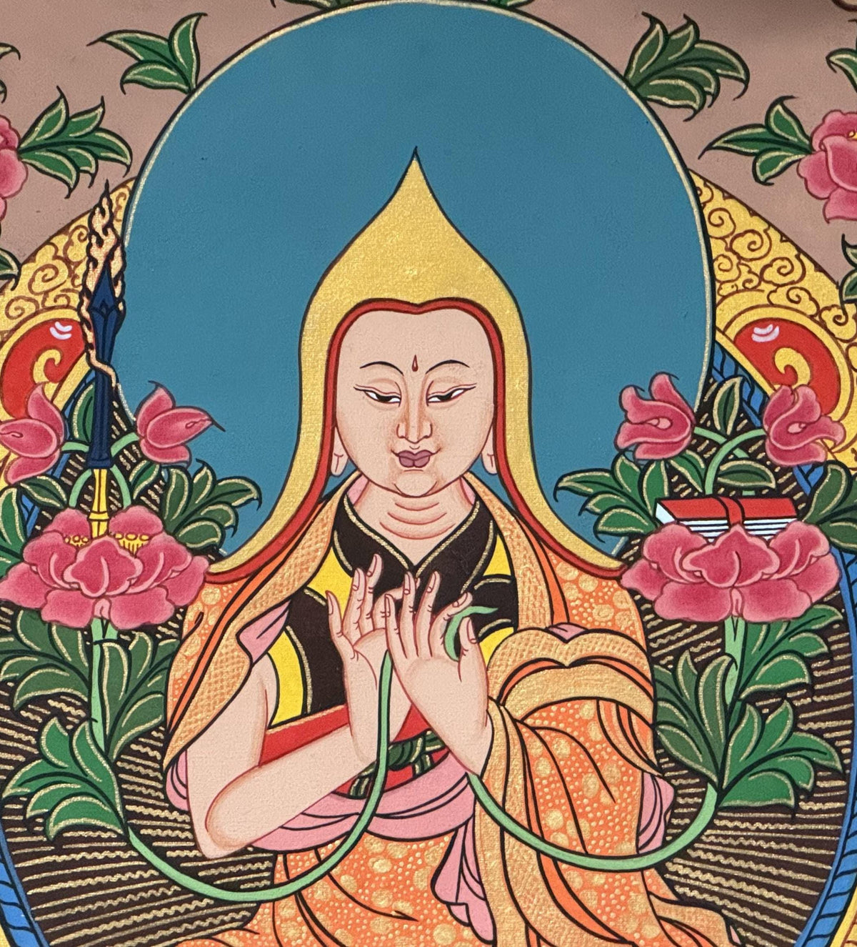 Je Tsongkhapa Thangka Painting: Tibetan Master Art with Silk Brocade