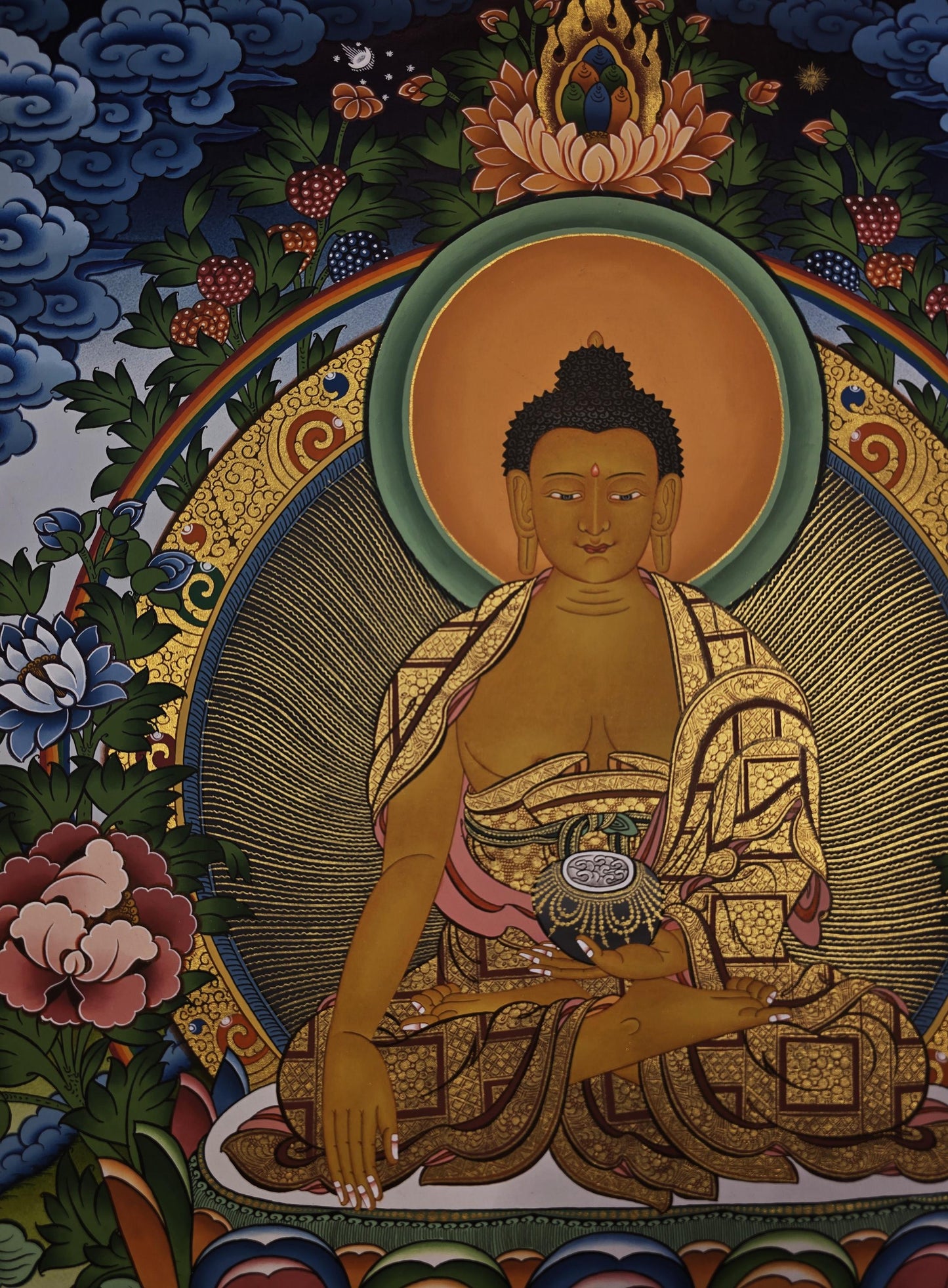 Hand Painted Shakyamuni Buddha Thangka Painting | Gold Tibetan Art