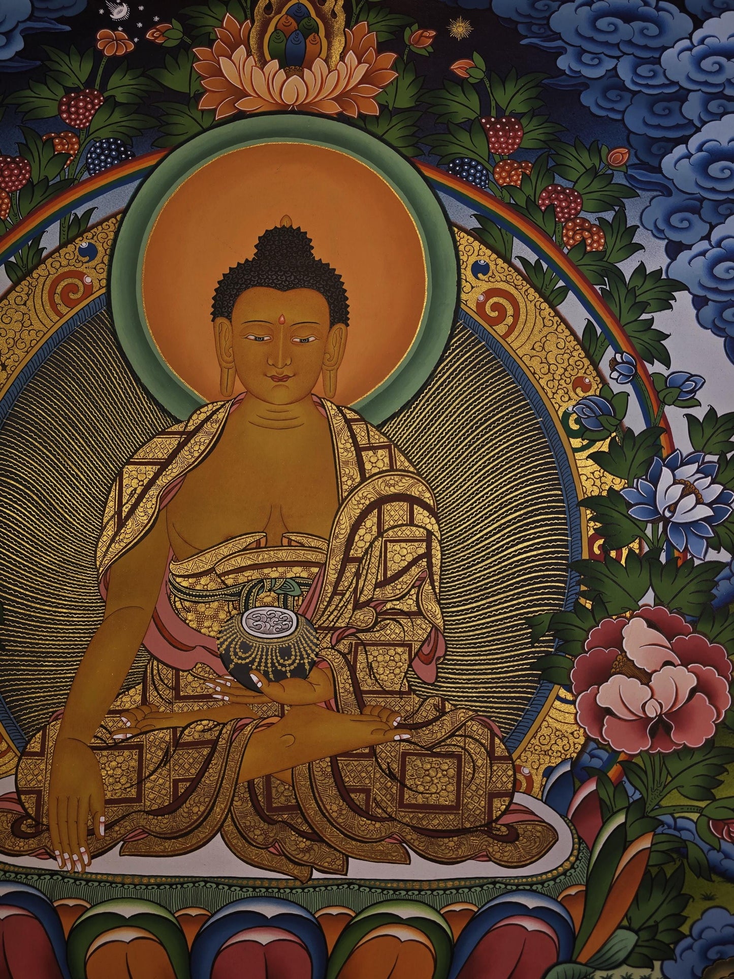 Hand Painted Shakyamuni Buddha Thangka Painting | Gold Tibetan Art
