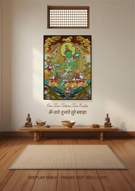 Hand-Painted Green Tara Gold Thangka  | Compassion & Protection |  Tibetan Buddhist Art
