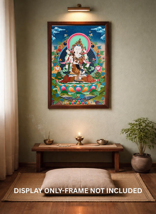 Vajrasattva Shakti Thangka Painting – Hand-Painted Tibetan Buddhist Art in Gold