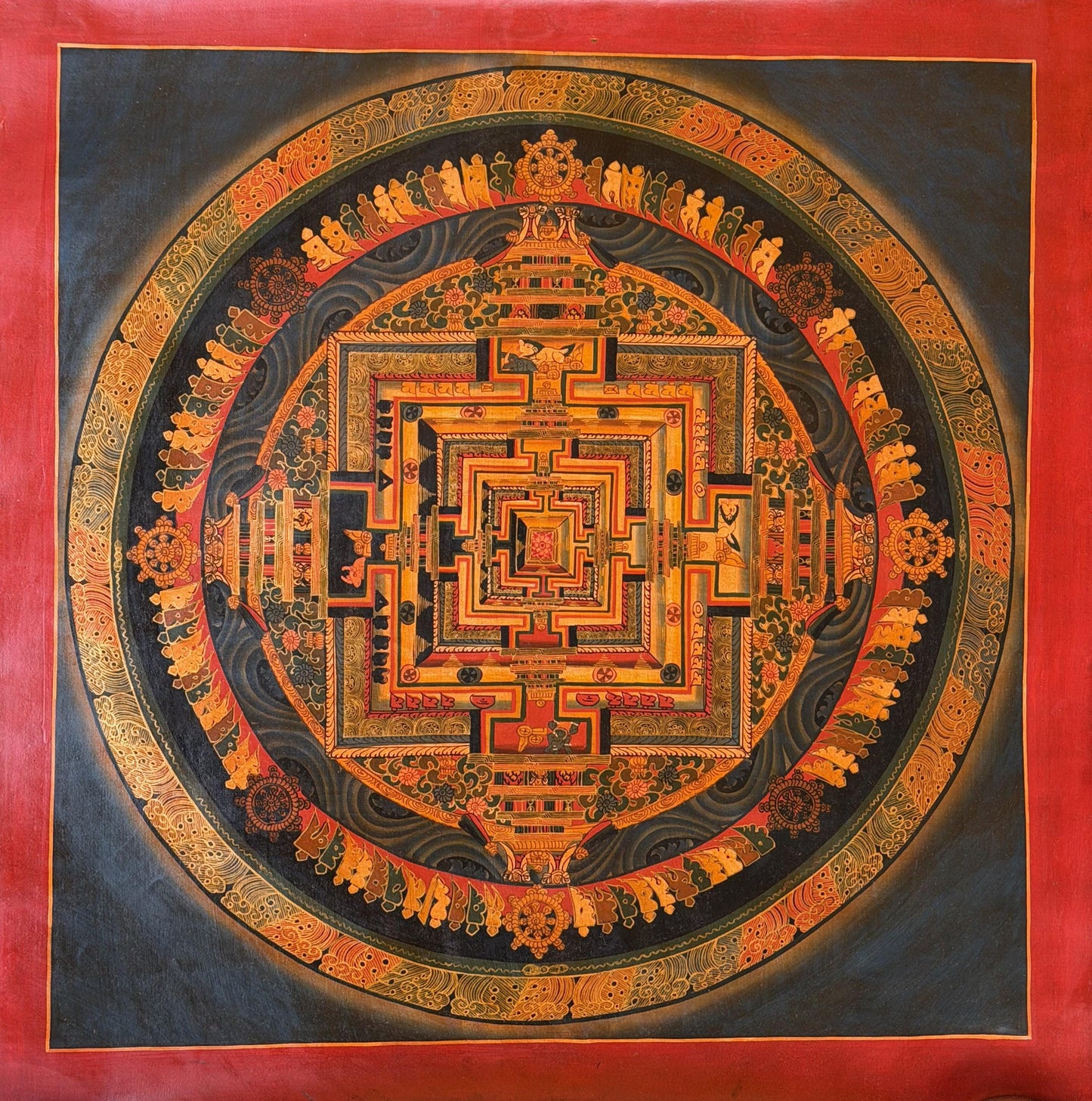 Hand-Painted Kalachakra Mandala Thangka – Wheel ofTime, Oil Varnished Tibetan Art