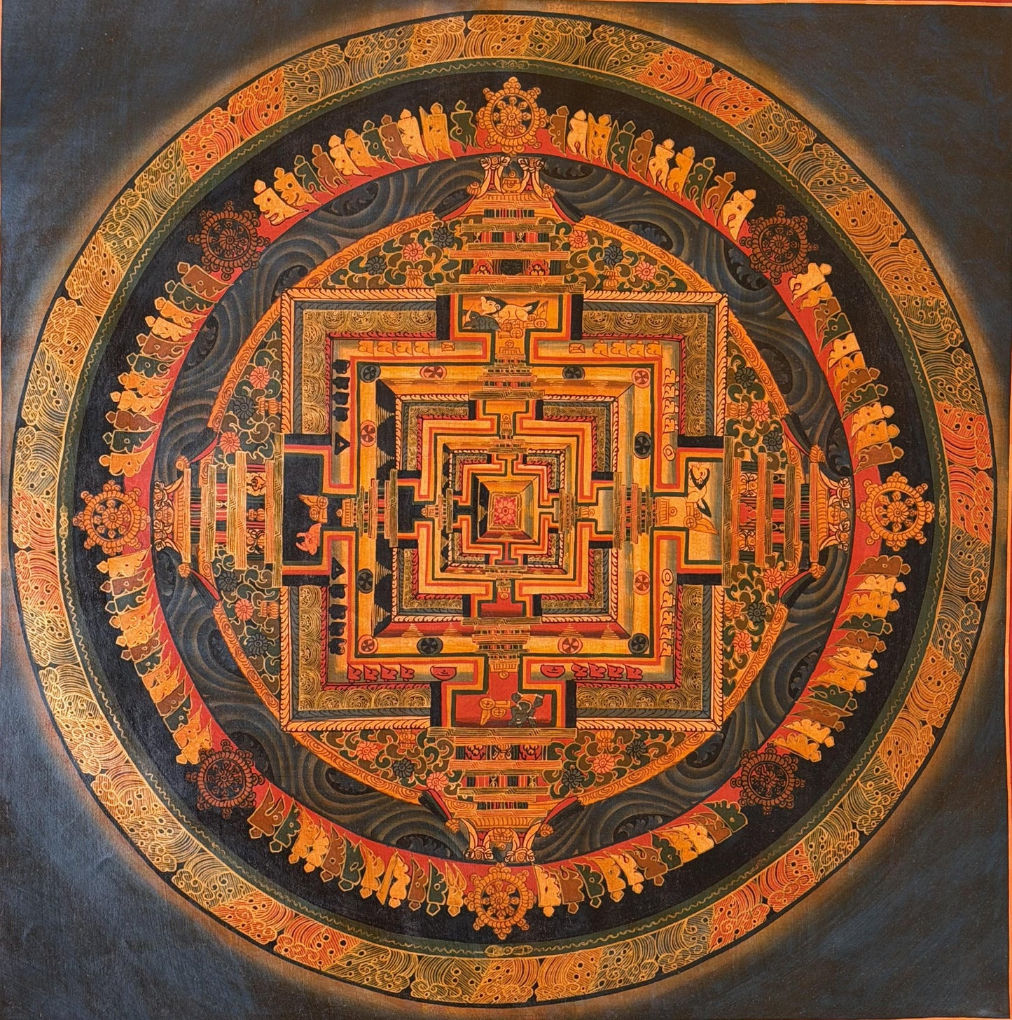Hand-Painted Kalachakra Mandala Thangka – Wheel ofTime, Oil Varnished Tibetan Art