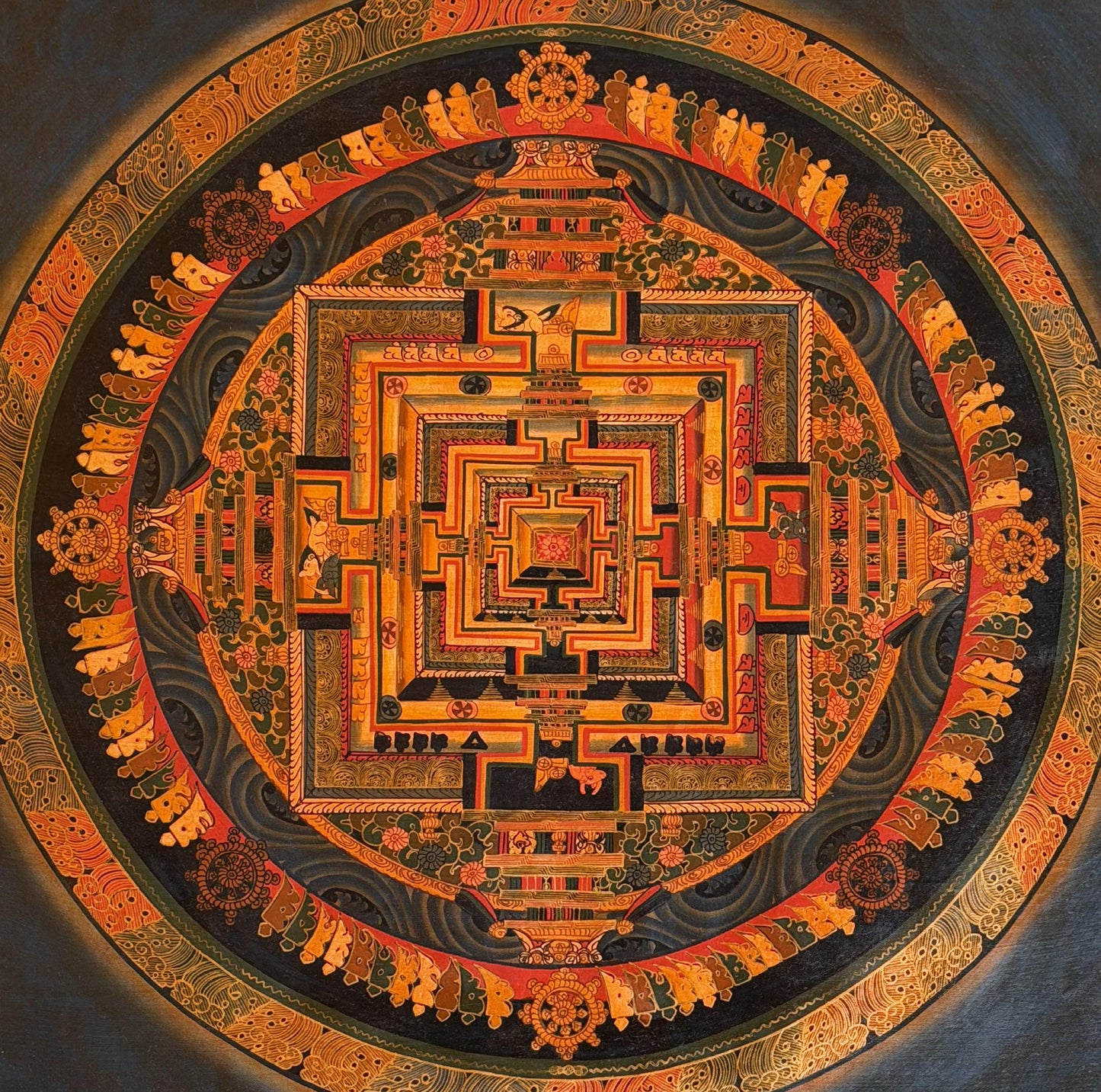 Hand-Painted Kalachakra Mandala Thangka – Wheel ofTime, Oil Varnished Tibetan Art