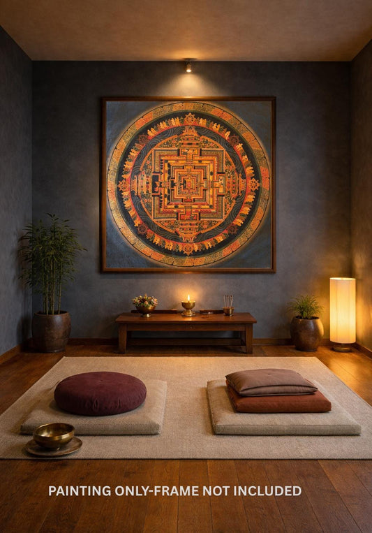 Hand-Painted Kalachakra Mandala Thangka – Wheel ofTime, Oil Varnished Tibetan Art