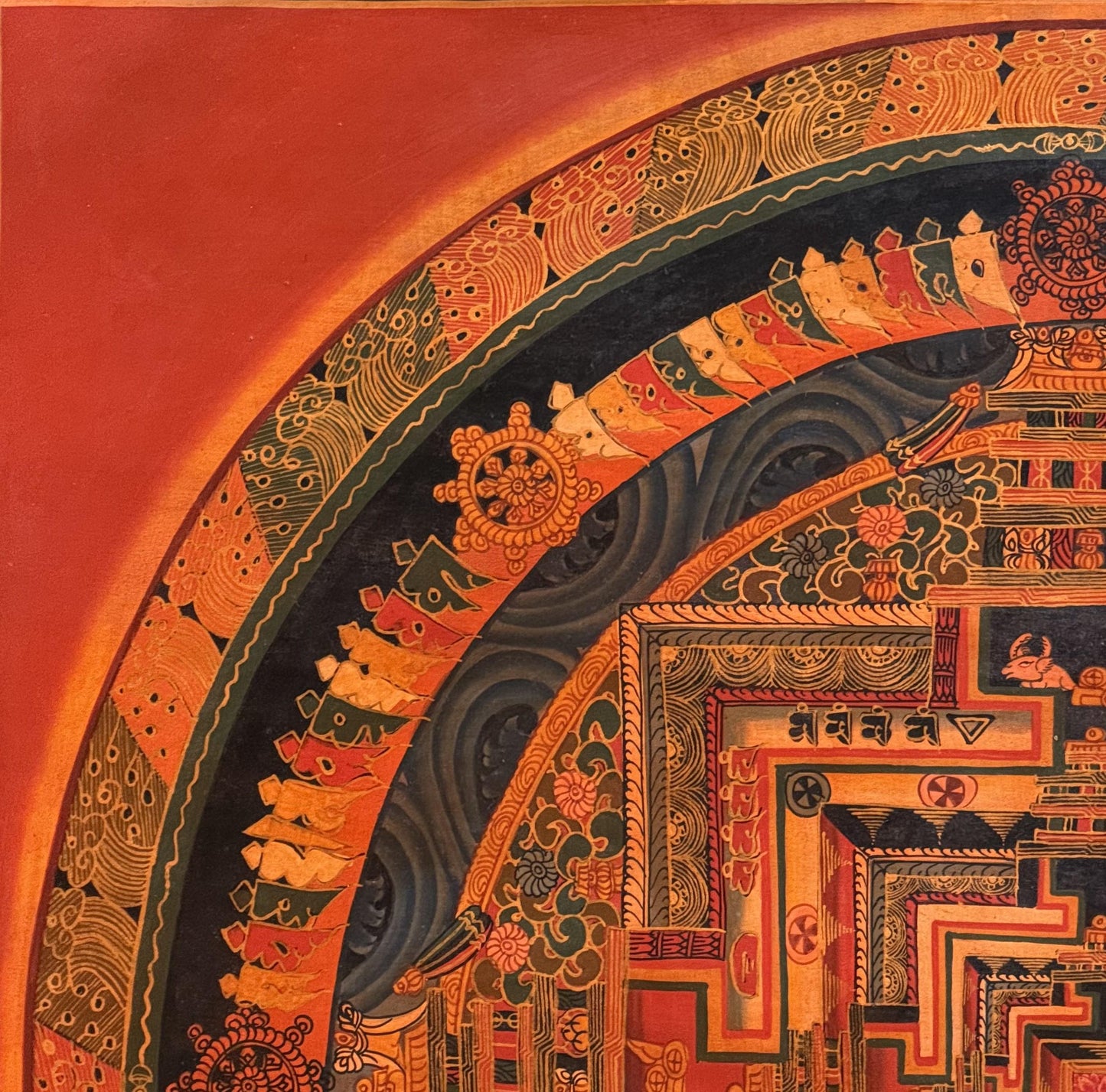 Hand-Painted Kalachakra Mandala Thangka – Wheel of Time, Oil Varnished Tibetan Art