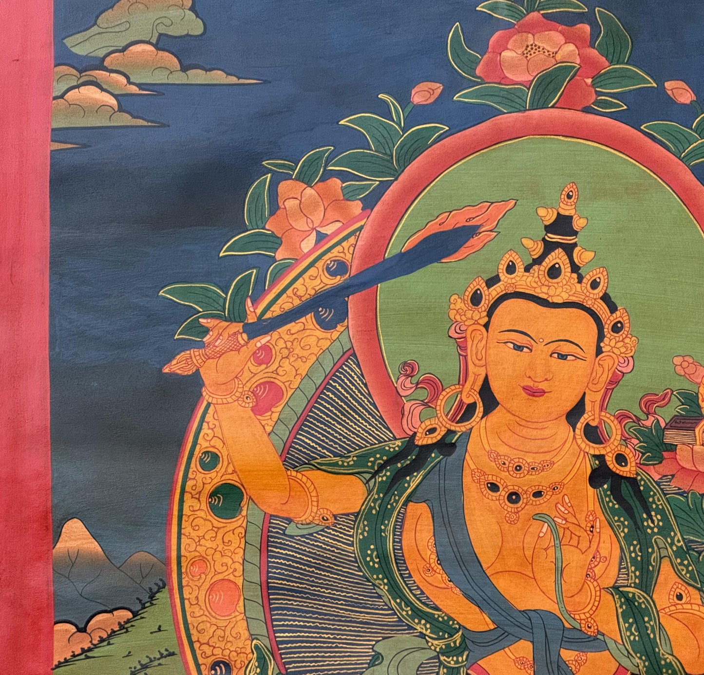 Hand Painted Manjushri Thangka, God of Wisdom Painting From Nepal