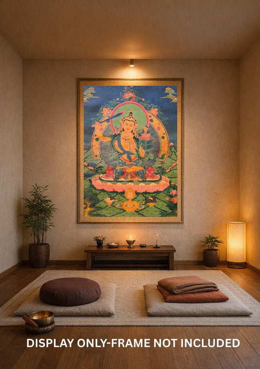 Hand Painted Manjushri Thangka, God of Wisdom Painting From Nepal