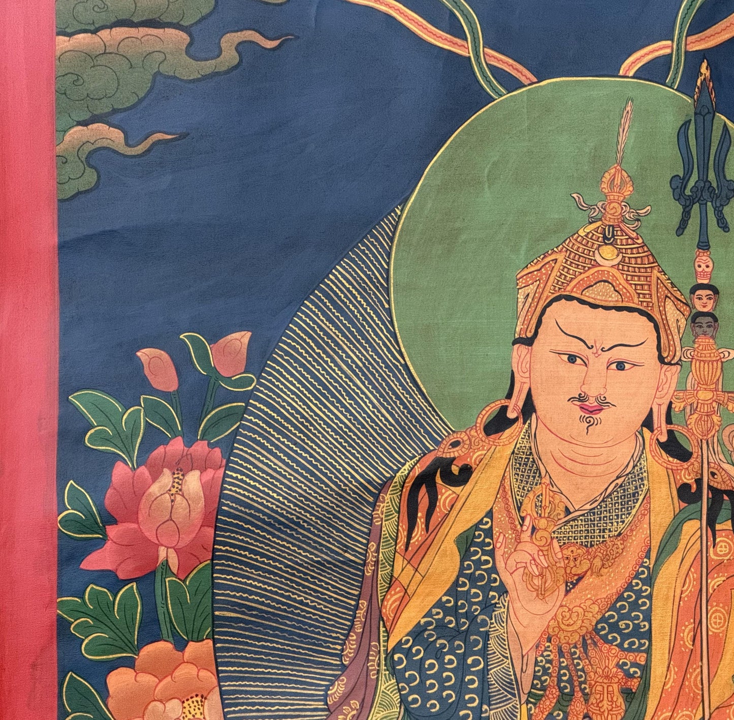 Guru Rinpoche (Padmasambhava) Tibetan Thangka – Semi Old, Oil Varnished Painting