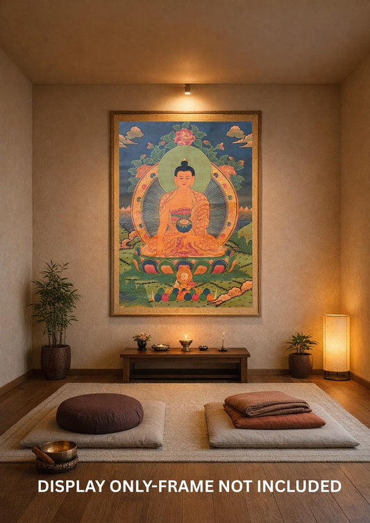 Original Oil-Varnished Shakyamuni Buddha Thangka – Hand-Painted Tibetan Buddhist Art From Nepal