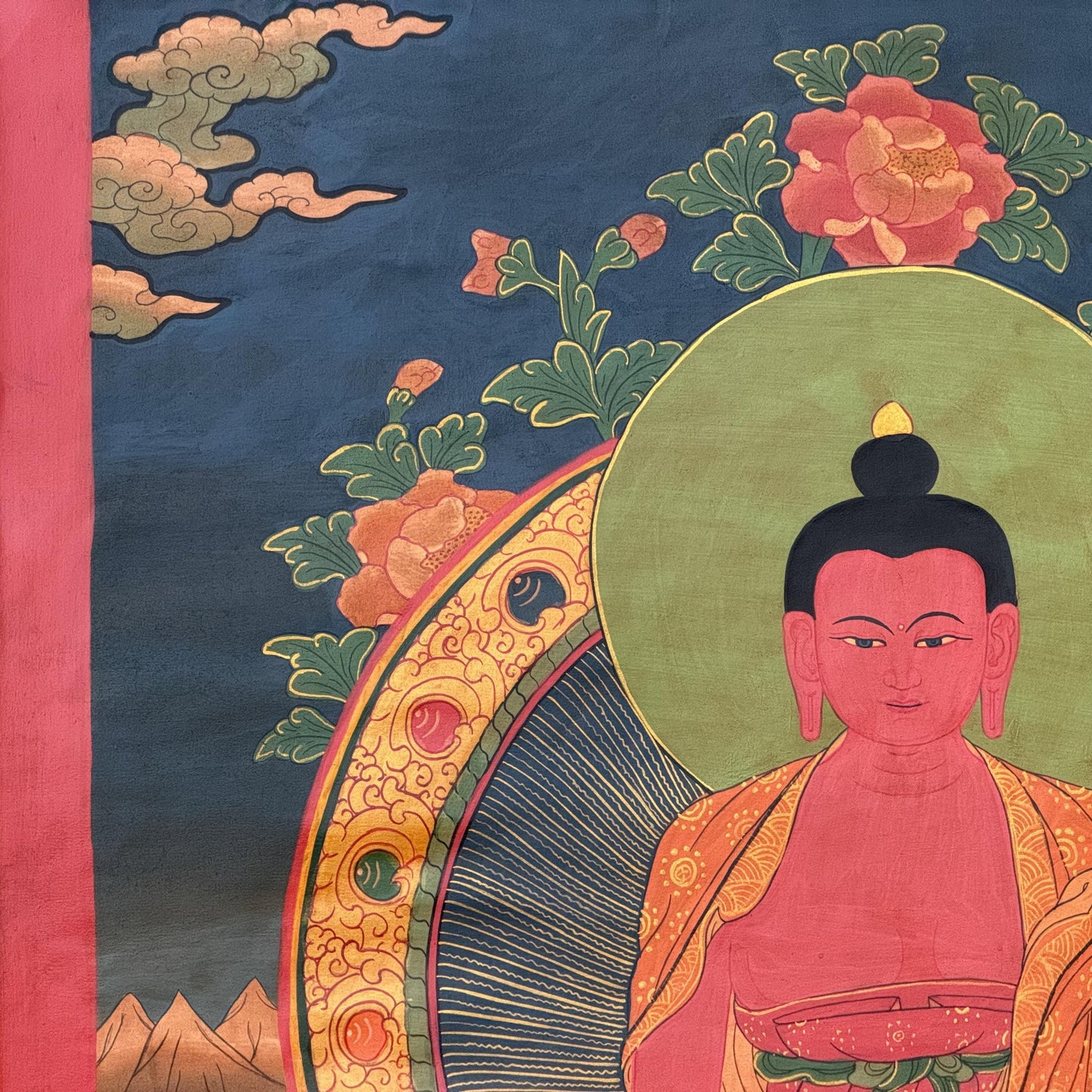Amitabha Buddha Oil Varnished Thangka Painting, Hand-Painted Tibetan Art