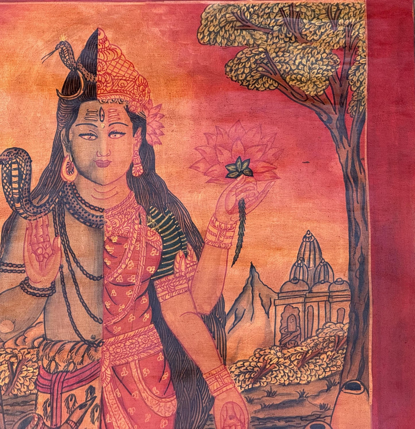 Ardhanarishvara Shiva Shakti Thangka | Newari Paubha Style | Oil Varnished Sacred Art | Spiritual Wall Decor