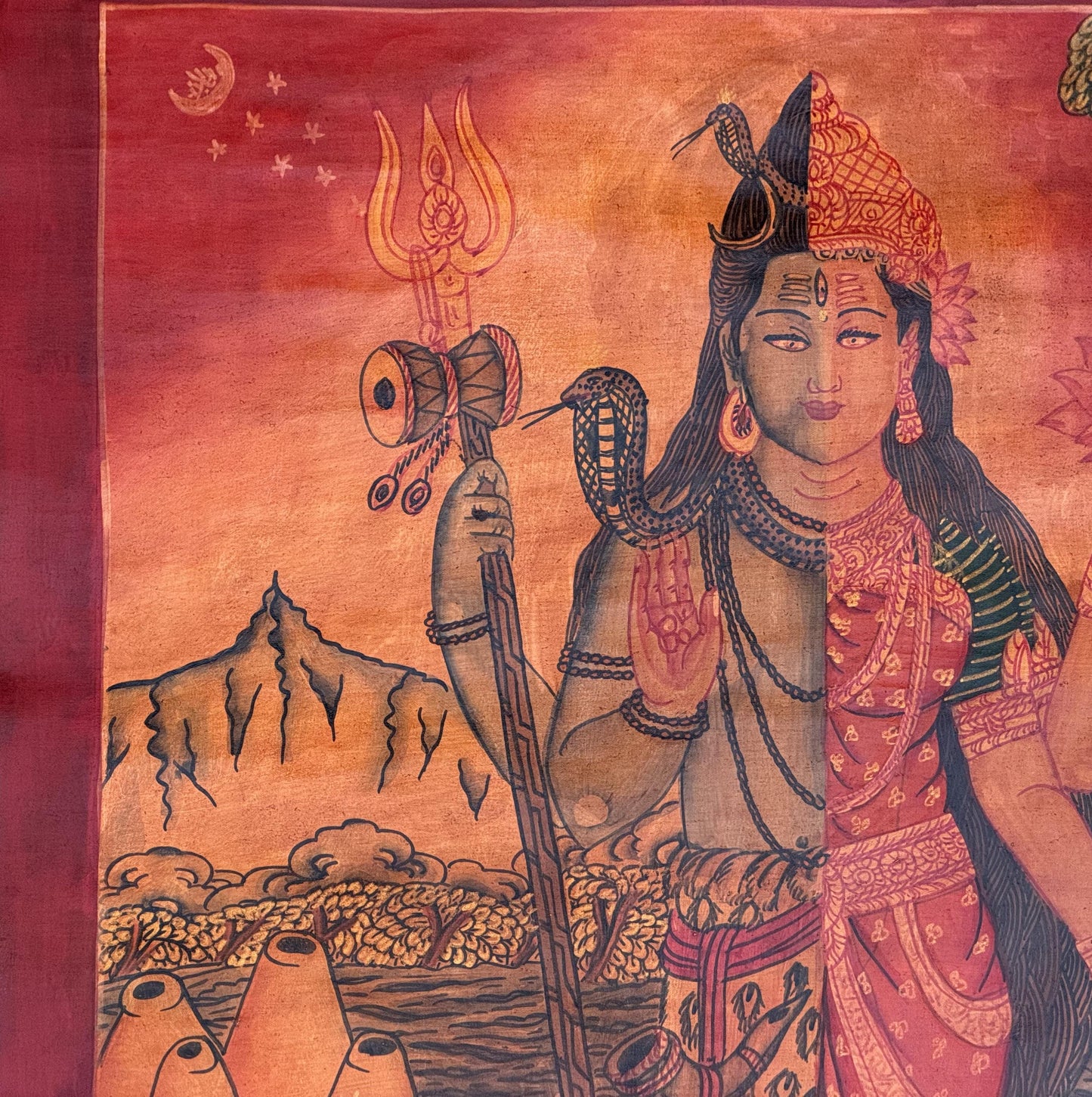 Ardhanarishvara Shiva Shakti Thangka | Newari Paubha Style | Oil Varnished Sacred Art | Spiritual Wall Decor