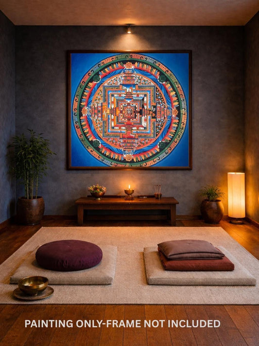 Hand-Painted Kalachakra Mandala | Tibetan Thangka Painting | Wheel of Life Art | Spiritual Wall Decor