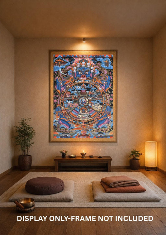 Hand-Painted Tibetan Thangka: Samsara Wheel of Time Bhavachakra Mandala Painting