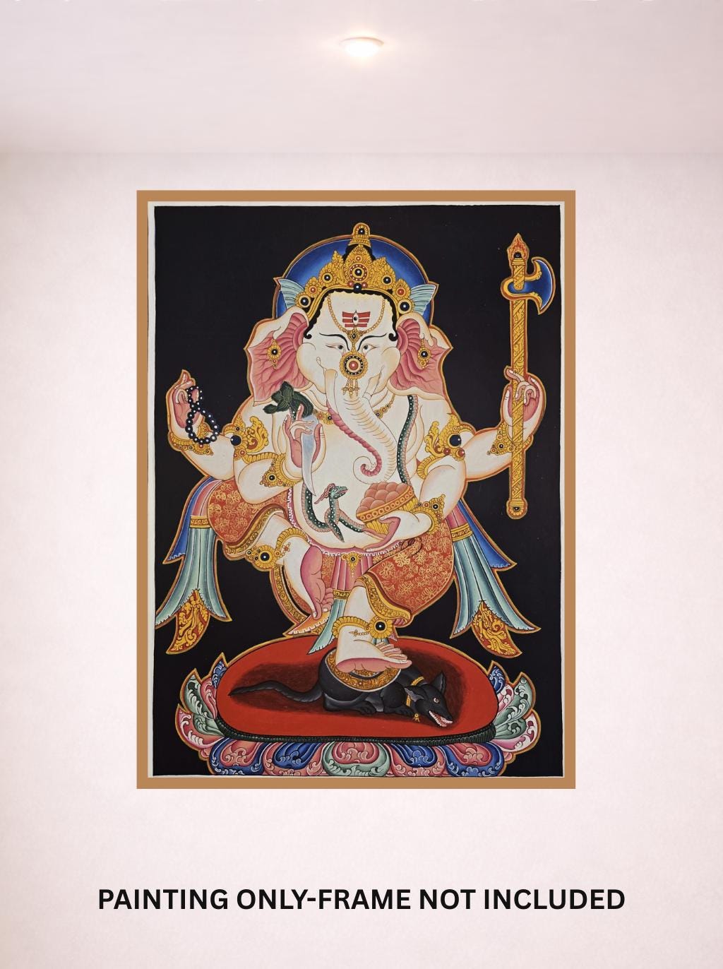 Hand-Painted Ganesha Thangka | Hindu God Art on Cotton Canvas