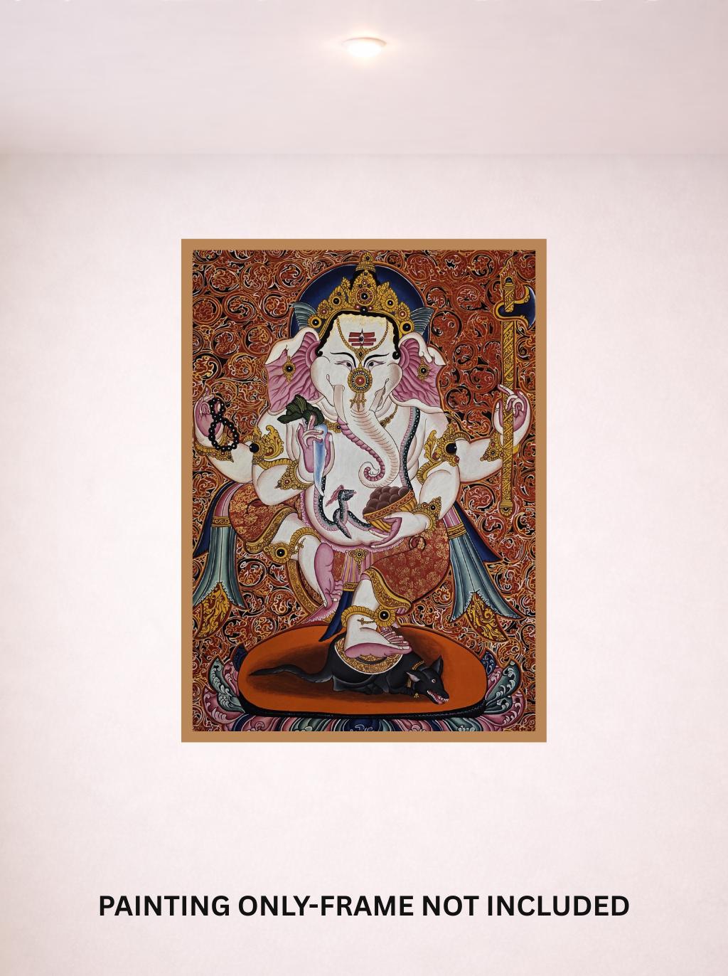 Hand-Painted Lord Ganesha Thangka | Sacred Hindu Art