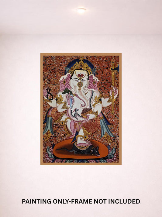 Hand-Painted Lord Ganesha Thangka | Sacred Hindu Art