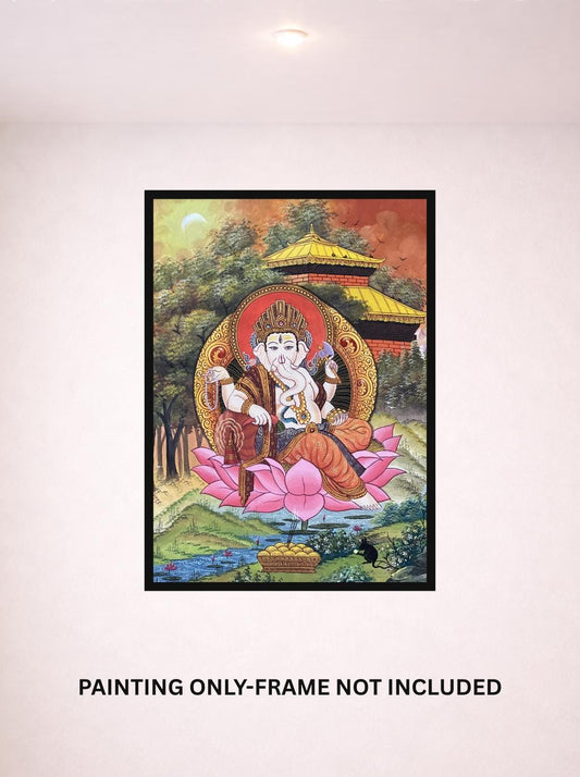 Original Hand-Painted Four-Armed Ganesha Thangka | Hindu Art Masterpiece | Newari Paubha Style Ganapati Painting