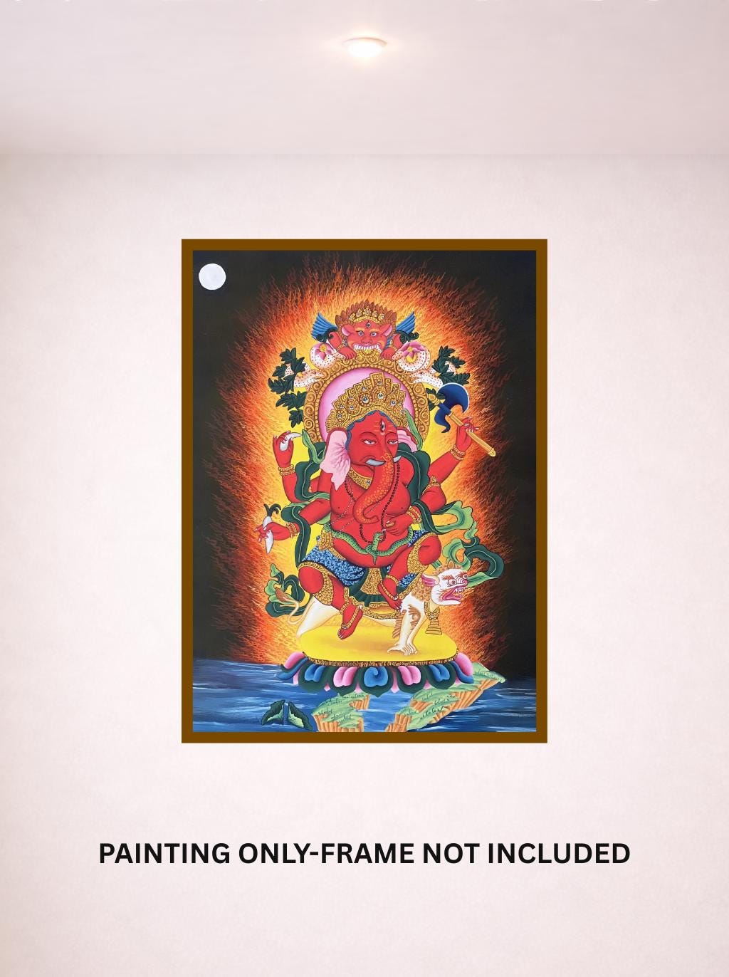 Red Ganesha Thangka Painting – Ganapati Newari Paubha Hindu Sacred Art- Silk Brocade Optional