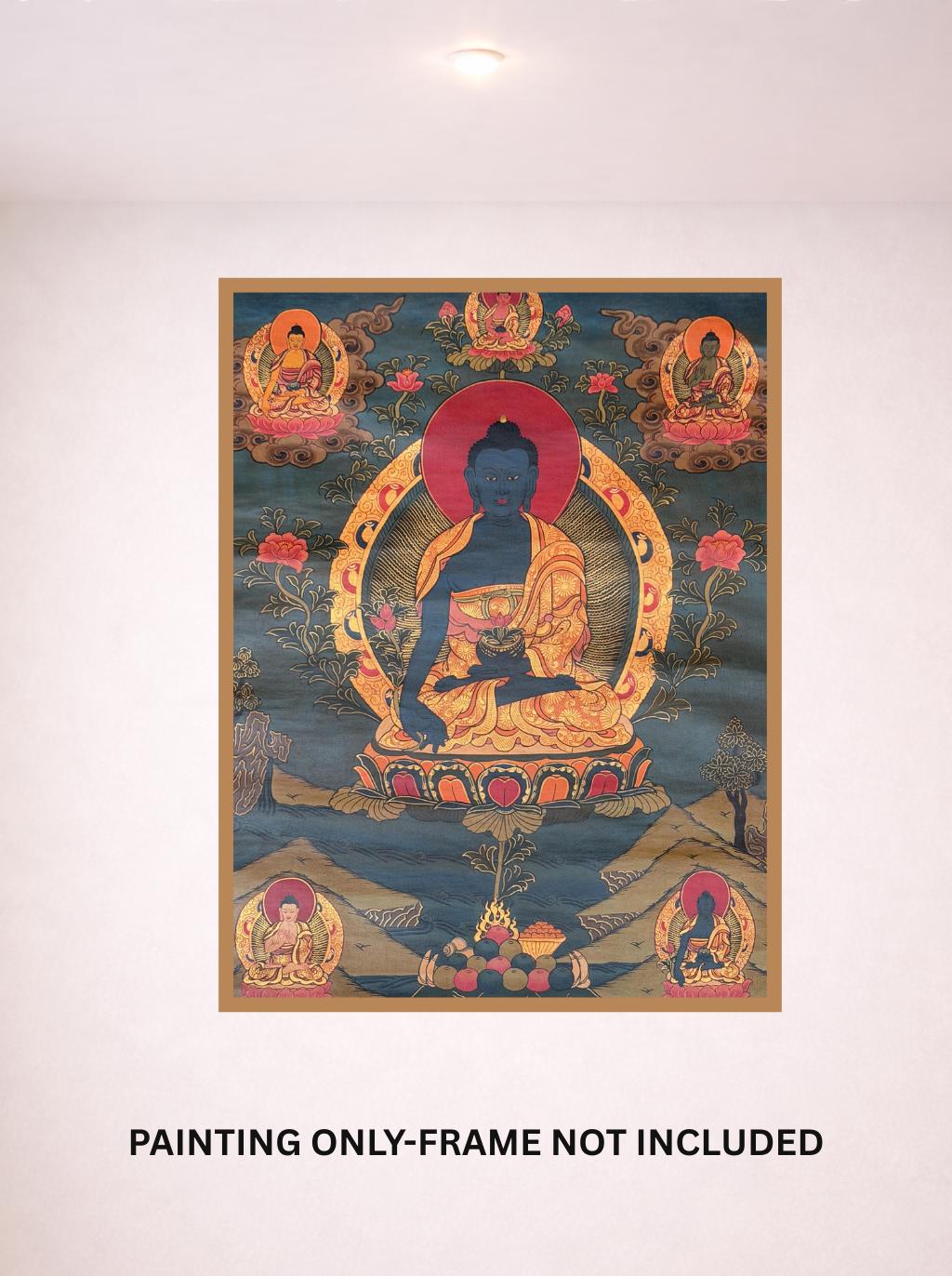 Medicine Buddha Thangka Painting - Hand-Painted Tibetan Healing Art, Oil Varnished